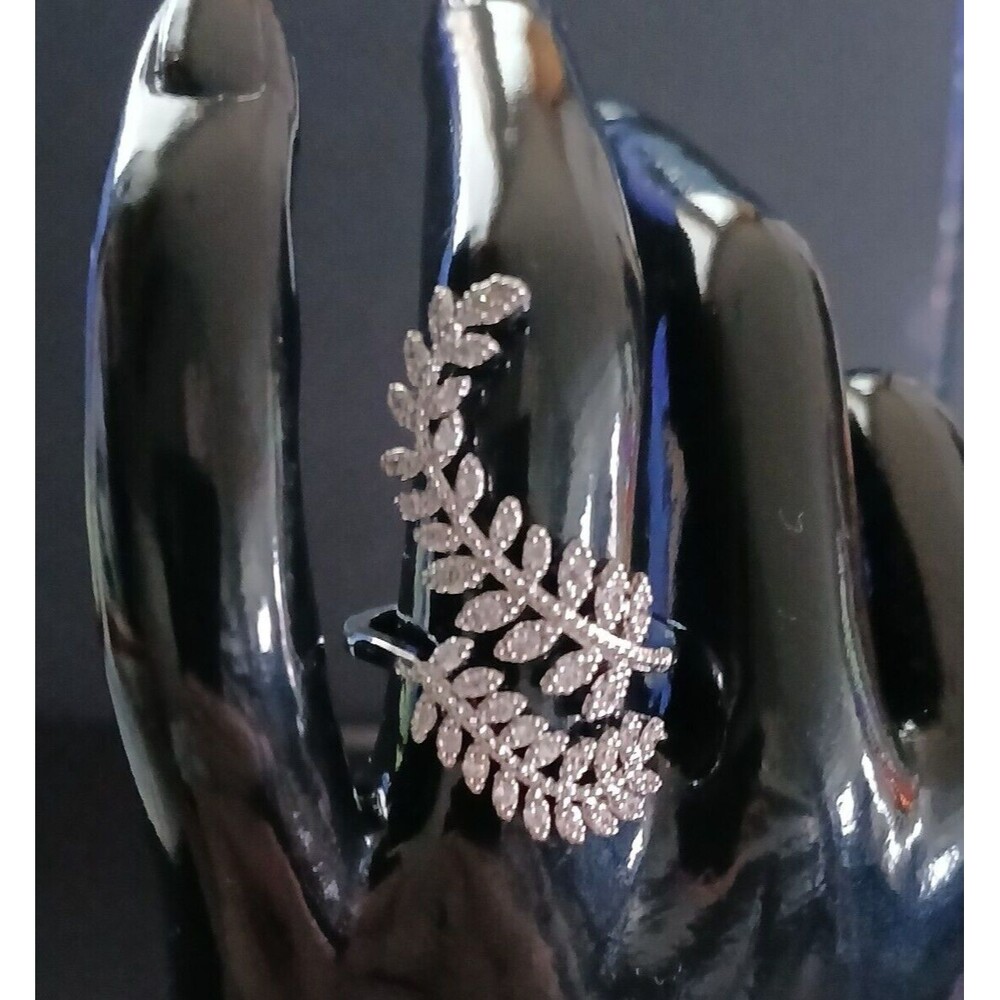 Long Leaf Twist Ring Wraparound Adjustable Ring Silvery Jewelry Gift for Women